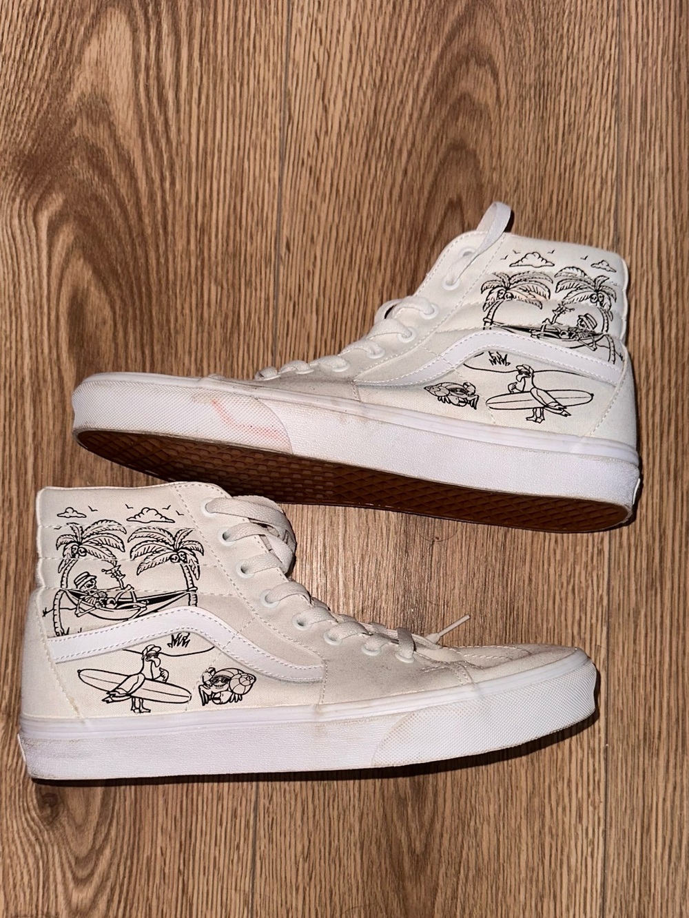Vans Canvas High-Top Sneakers in Off-White with Surf Graphic